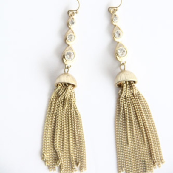 Lia Sophia Cubic Zirconia Earrings NEW Women Long Gold Tassels Jewelry - Picture 2 of 6